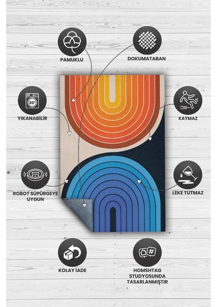 Gecem Ve Gündüzüm Ying Yang Halı Renkli Oturma Odası Halısı Minimalist Yıkanabilir Halı