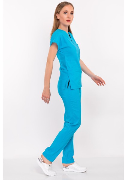 Gökyüzü Likralı Doktor Hemşire Cerrahi Hastane Scrubs Üniforma Takımı modelleri