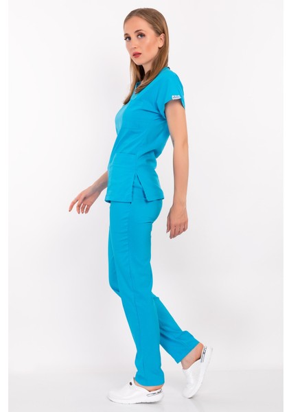 Gökyüzü Likralı Doktor Hemşire Cerrahi Hastane Scrubs Üniforma Takımı fırsatları