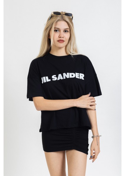 Jil Sander Yazılı Baskılı Oversize Tişört, Tarz Trend Tişört, Pamuklu, Bisiklet Yaka