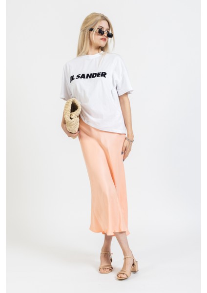 Jil Sander Yazılı Baskılı Oversize Tişört, Tarz Trend Tişört, Pamuklu, Bisiklet Yaka