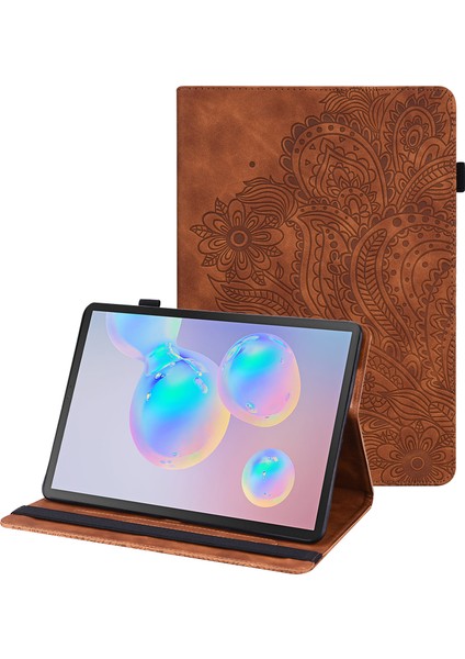 Samsung Galaxy Tab S6 Pu Deri Tablet Kılıf Çiçek Baskı Kapak Kartı Tutucu (Yurt Dışından)