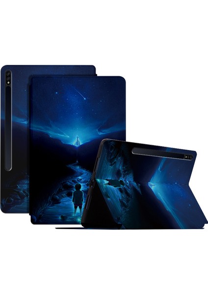 Samsung Galaxy Tab S7 / S8 Pu Deri Deri Flip Kılıf Anti-Drop Tablet Kapak (Yurt Dışından)