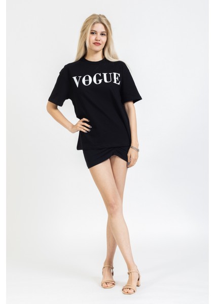 Vogue Yazılı Baskılı Tişört, Bisiklet Yaka, Pamuklu, Tarz ,trend, Sokak Stili