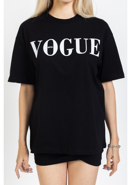 Vogue Yazılı Baskılı Tişört, Bisiklet Yaka, Pamuklu, Tarz ,trend, Sokak Stili modelleri