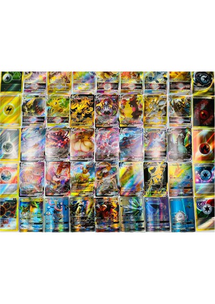 Abetto Market Pokemon Gx, Vmax, Vstar ve Energy Set 100 Adet Pokemon Parlak Oyun Kartı