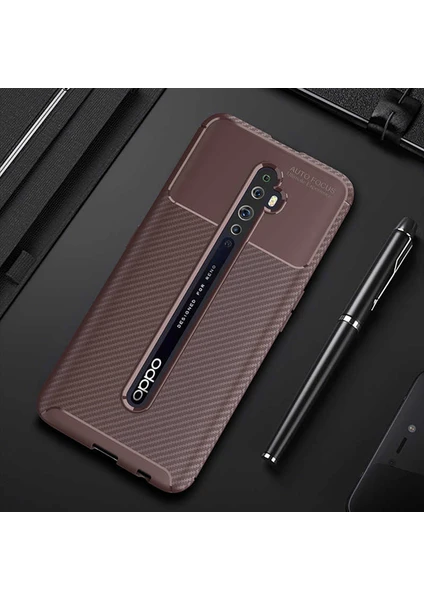 Oppo Reno2 Kılıf Karbon Fiber Desenli Silikon Kılıf