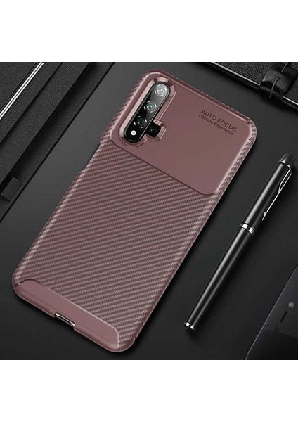 Huawei Nova 5t Kılıf Karbon Fiber Desenli Silikon Kılıf