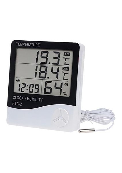 Sanec Iç ve Dış Ortam Sıcaklığını Ölçebilen LCD Ekran Saat Göstergeli Alarmlı Nem Ölçer Termometre