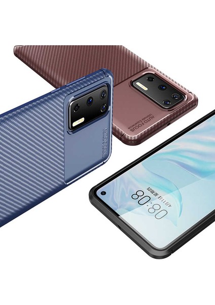 Huawei P40 Kılıf Karbon Fiber Desenli Silikon Kılıf