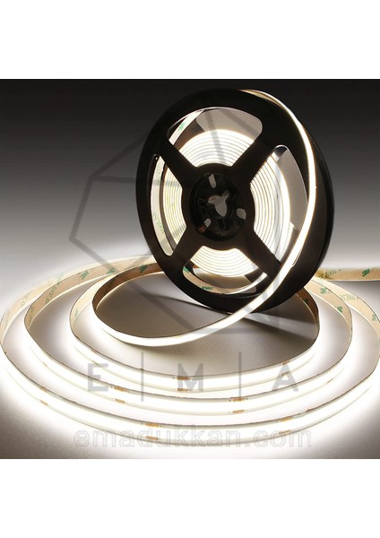12V COB Şerit LED 5 Metre Beyaz Işık | 320 LEDli | Adaptörlü Kullanıma Hazır | 12W/m IP20