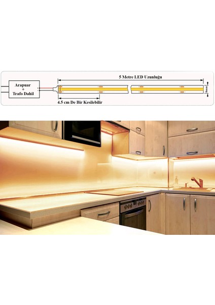 12V COB Şerit LED 5 Metre Beyaz Işık | 320 LEDli | Adaptörlü Kullanıma Hazır | 12W/m IP20 fiyatları