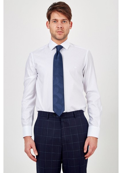 Erkek Beyaz Desenli Slim Fit Uzun Kol Gömlek