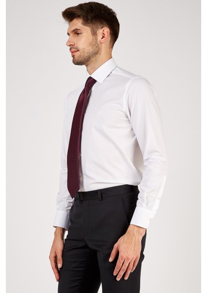 Erkek Beyaz Düz Regular Fit Uzun Kol Gömlek