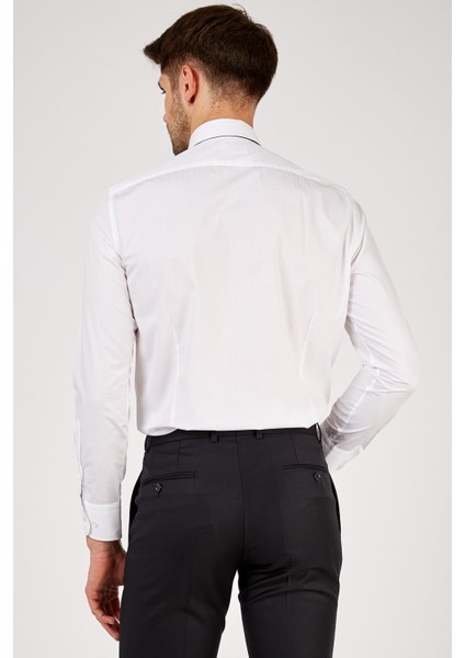 Erkek Beyaz Düz Regular Fit Uzun Kol Gömlek