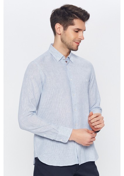 Erkek Açık Mavi-Beyaz Çizgili Slim Fit Uzun Kol Gömlek fiyatları