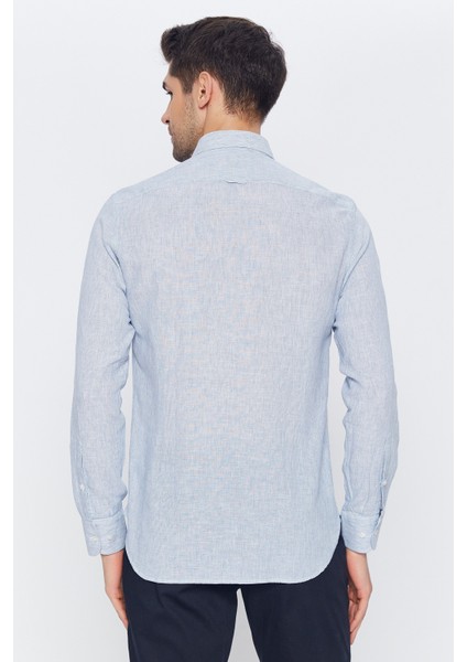 Erkek Açık Mavi-Beyaz Çizgili Slim Fit Uzun Kol Gömlek fırsatları