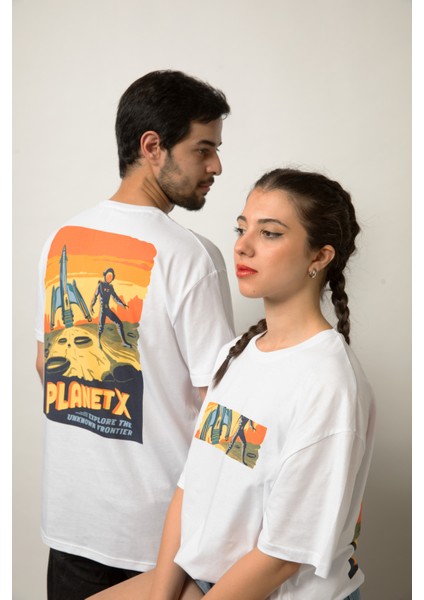 Oversize Baskılı Pamuk Beyaz Tişört