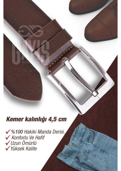 Manda Derisi Kahverengi Erkek Kot Pantolon Kemeri - Erkek Hediyelik Kemer