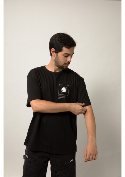 Relaxed Fit Baskılı Pamuk Siyah Tişört
