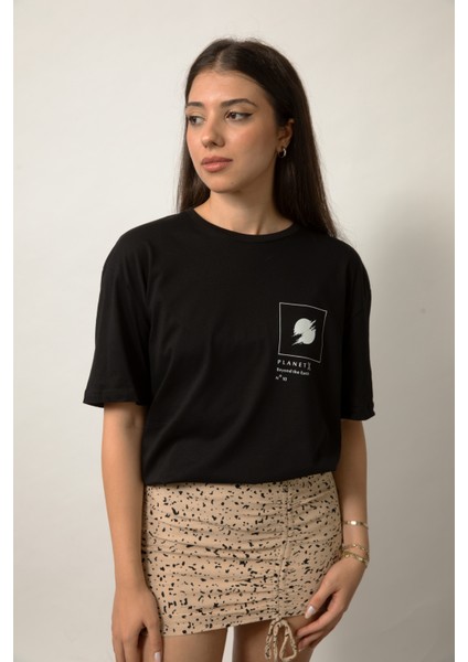 Relaxed Fit Baskılı Pamuk Siyah Tişört