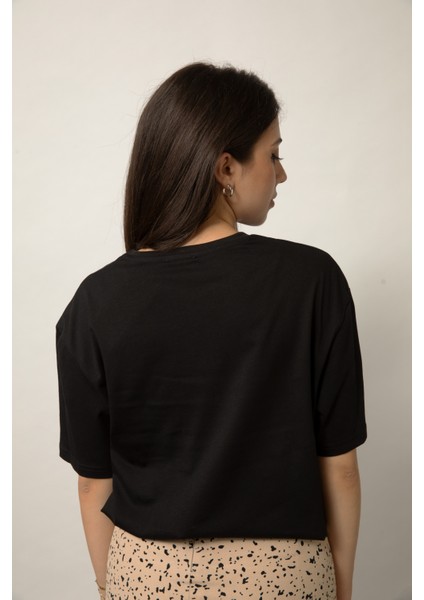 Relaxed Fit Baskılı Pamuk Siyah Tişört