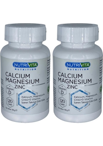 Calcium Magnesium Zinc Vitamin D Vitamini 2 x 120 Tablet Kalsiyum Magnezyum Çinko