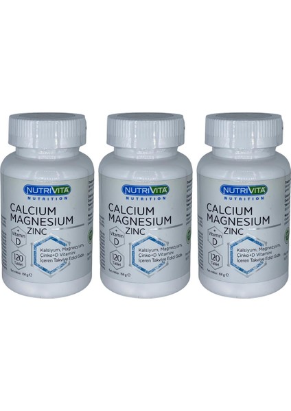 Calcium Magnesium Zinc Vitamin D Vitamini 3 x 120 Tablet Kalsiyum Magnezyum Çinko