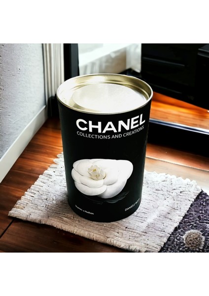 Dekoratif Silindir Kutu, Metal Kapaklı Dekoratif Kutu, Chanel Siyah Gül Figürlü Silindir Kutu modelleri