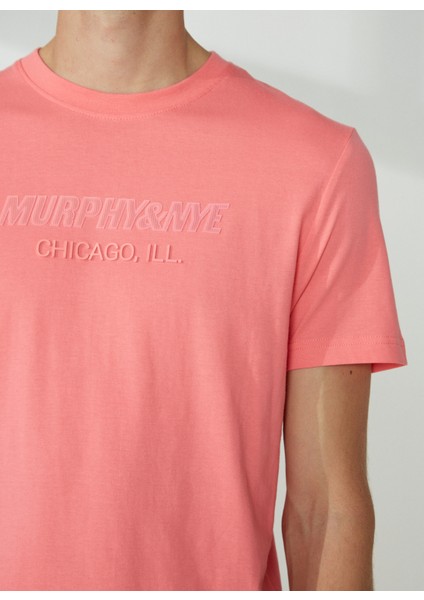 Bisiklet Yaka Düz Pembe Erkek T-Shirt Emboss T-Shırt