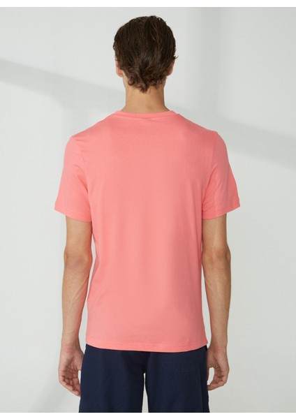 Bisiklet Yaka Düz Pembe Erkek T-Shirt Emboss T-Shırt