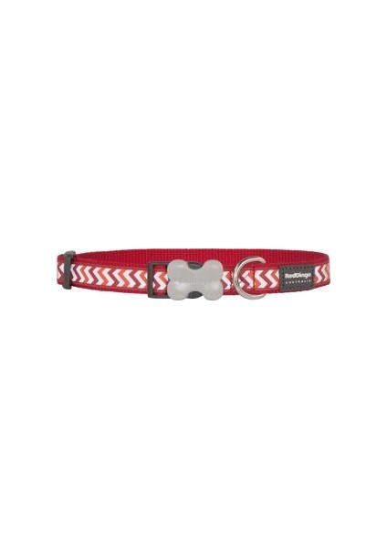 Reddingo Reflektörlü Ziggy Desenli Kırmızı Boyun Tasması S 15 mm 24-36 cm