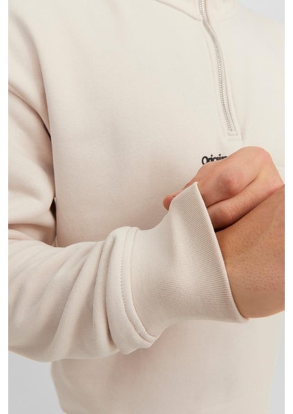 Jorvesterbro Sweat Quarter Zıp Hn Sn Erkek Bej Sweatshirt 12241777-Moonb