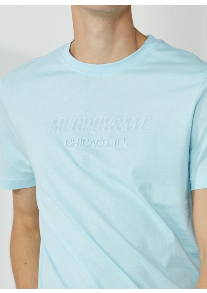 Bisiklet Yaka Düz Mavi Erkek T-Shirt Emboss T-Shırt fırsatları