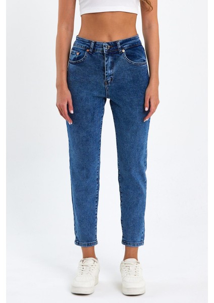 Koyu Mavi Mom Jeans Likralı Kot Pantolon Koyu-Mavi-Mom-Jean-1