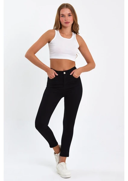 Tref Jns Siyah Yüksek Bel Dar Paça Skinny Power Likralı Kot Pantalon Trefjeans-2-Siyah