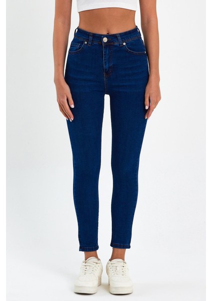 Mavi Yüksek Bel Dar Paça Skinny Power Likralı Kot Pantalon Trefjeans-2-Mavi fırsatları