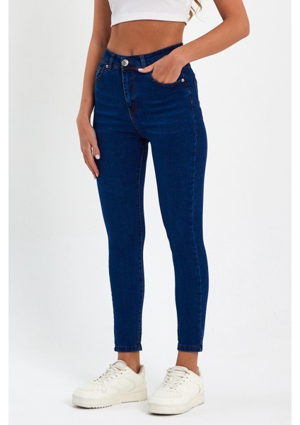 Mavi Yüksek Bel Dar Paça Skinny Power Likralı Kot Pantalon Trefjeans-2-Mavi indirimleri