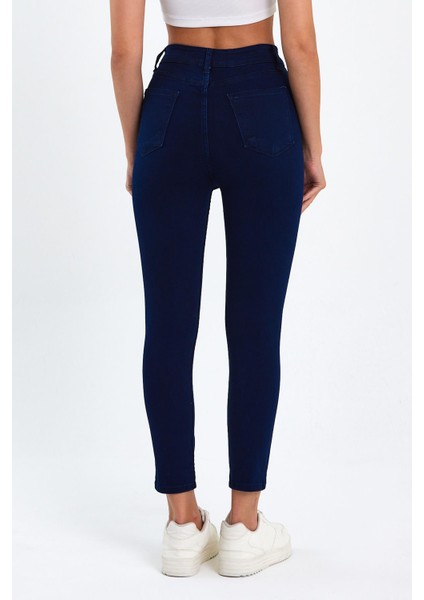 Lacivert Yüksek Bel Dar Paça Skinny Power Likralı Kot Pantalon Trefjeans-1-Lacivert fiyatları