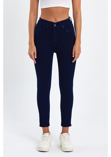 Lacivert Yüksek Bel Dar Paça Skinny Power Likralı Kot Pantalon Trefjeans-1-Lacivert modelleri