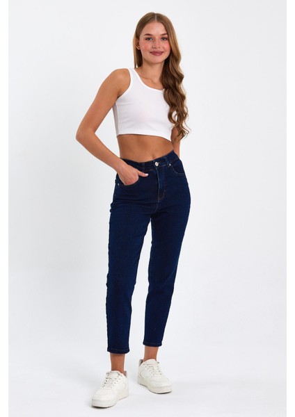 Lacivert Mom Jeans Likralı Kot Pantolon TREF-LACIVERT-MOM-JEAN-212
