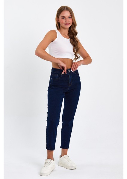 Lacivert Mom Jeans Likralı Kot Pantolon TREF-LACIVERT-MOM-JEAN-212