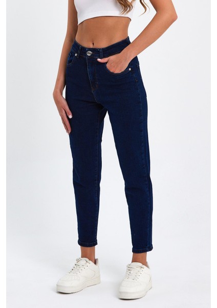 Lacivert Mom Jeans Likralı Kot Pantolon TREF-LACIVERT-MOM-JEAN-212