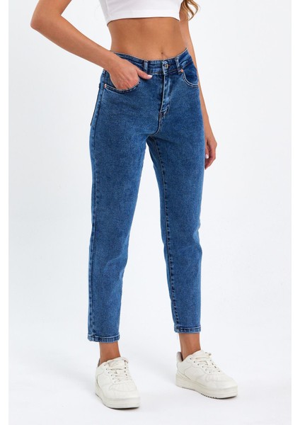 Koyu Mavi Mom Jeans Likralı Kot Pantolon Koyu-Mavi-Mom-Jean-1