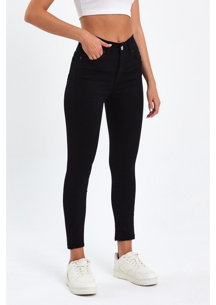Siyah Yüksek Bel Dar Paça Skinny Power Likralı Kot Pantalon Trefjeans-2-Siyah fırsatları