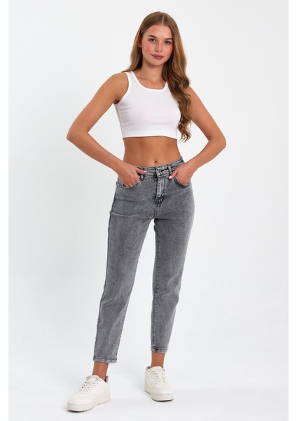 Gri Mom Jeans Likralı Kot Pantolon Tref-Gri-Mom-Jeans-12