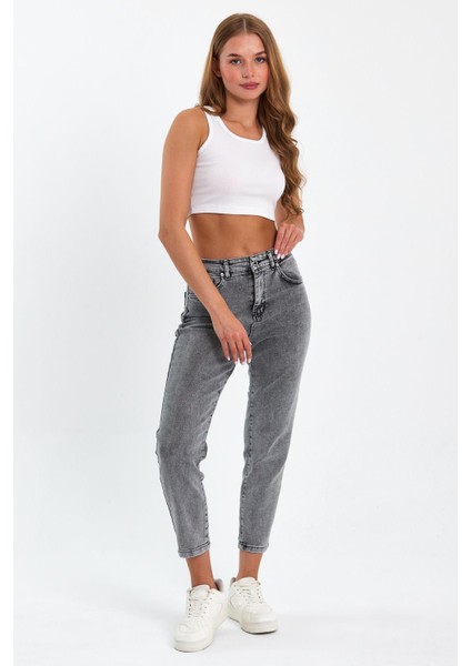 Gri Mom Jeans Likralı Kot Pantolon Tref-Gri-Mom-Jeans-12