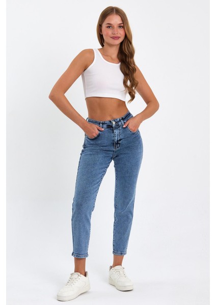 Açık Mavi Mom Jeans Likralı Kot Pantolon TREF-ACIK-MAVI-MOM-JEANS-431