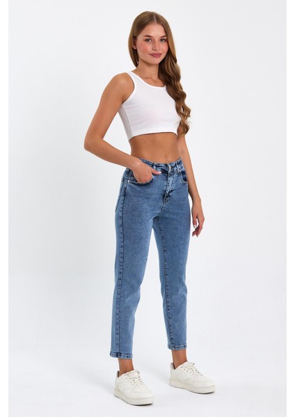 Açık Mavi Mom Jeans Likralı Kot Pantolon TREF-ACIK-MAVI-MOM-JEANS-431