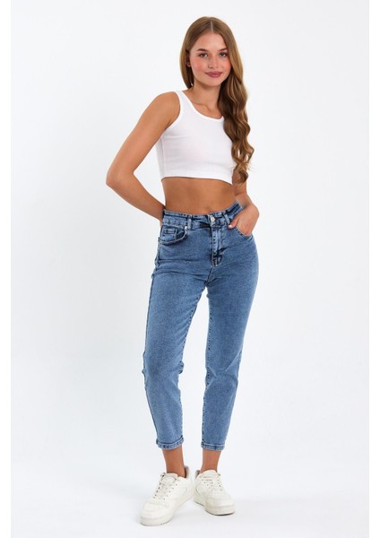 Açık Mavi Mom Jeans Likralı Kot Pantolon TREF-ACIK-MAVI-MOM-JEANS-431